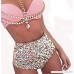 Miss ord Women Sexy Halter Metal Chain Rhinestone Swimwears Summer Beach Bikini Pink B012KF90DA